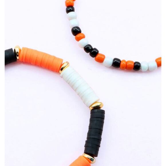 Heishi Bead Orange, Black and White Bracelet Stack - Picture 3 of 3